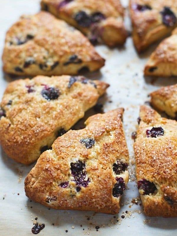 Bakery Style Blueberry Scones - crunchy sugaroutside, juicy blueberries + flaky tender inside. | pinchofyum.com