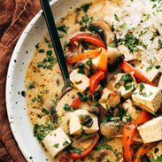 Coconut soup with veggies and tofu.