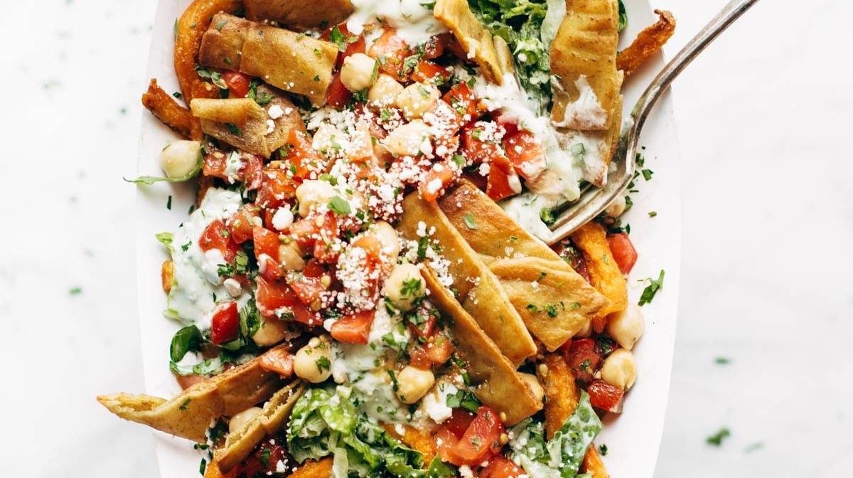 Mediterranean Street Cart fries in tray.