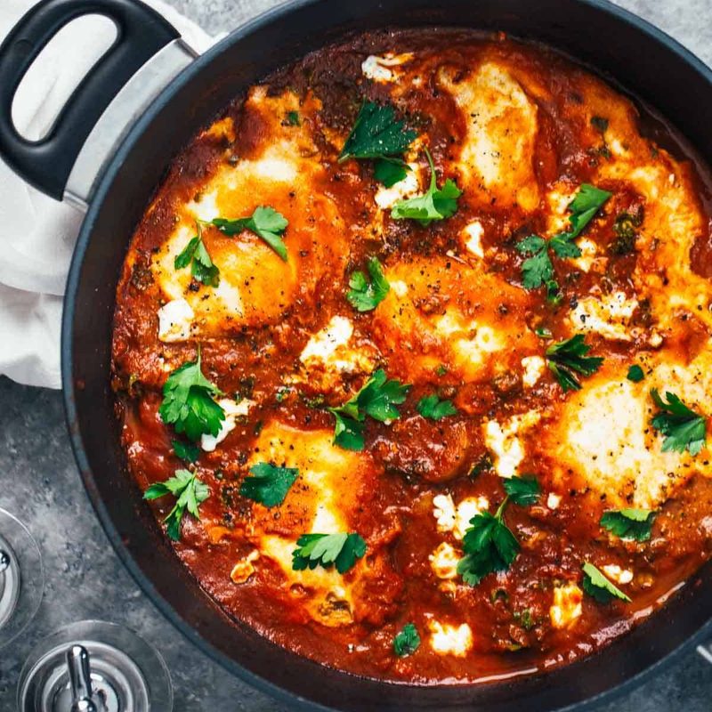 One-Pot Spicy Eggs and Potatoes with Goat Cheese