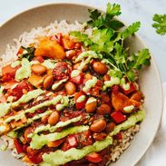 A picture of Plantain and Pinto Stew with Aji Verde