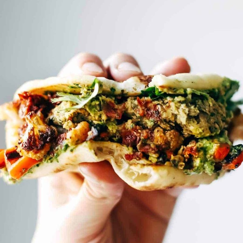 A picture of Spicy Falafel and Roasted Veggie Naan-wich